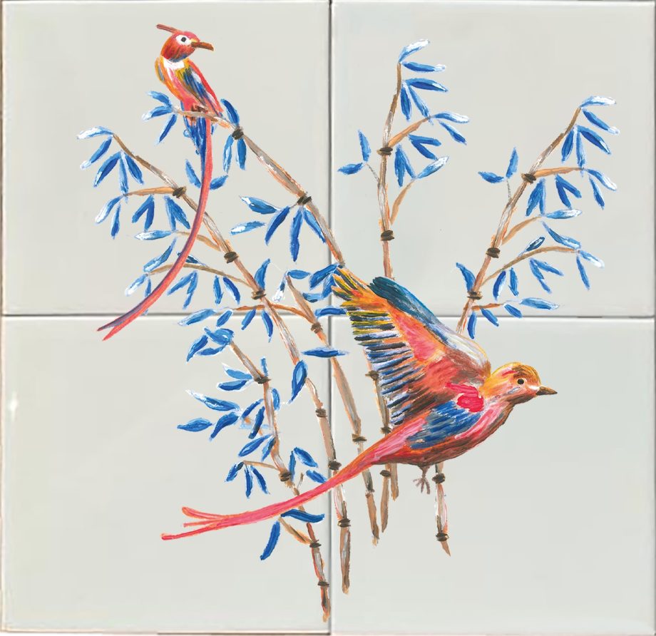 Tegeltableau Bamboe Met Vogels - Image 2