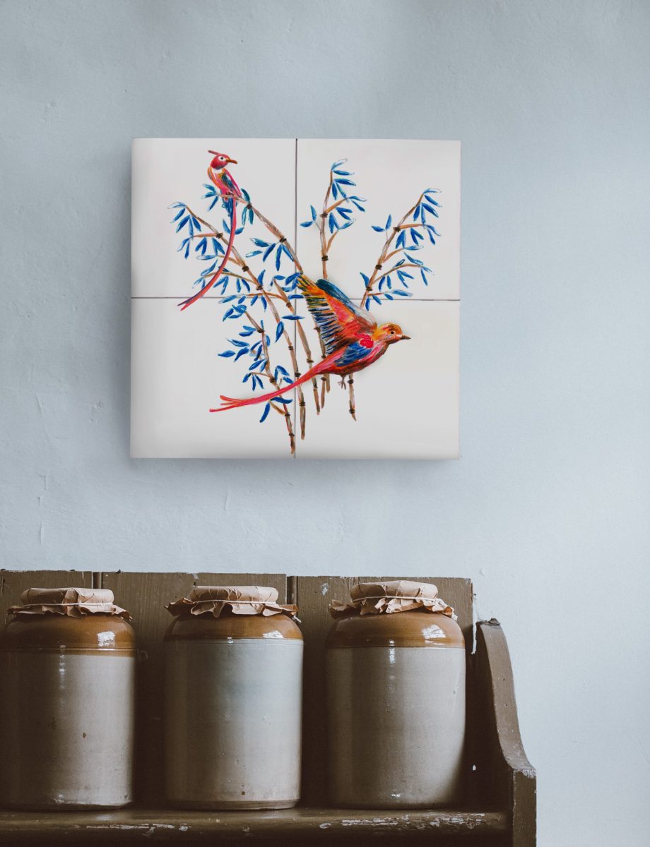 Tegeltableau Bamboe Met Vogels