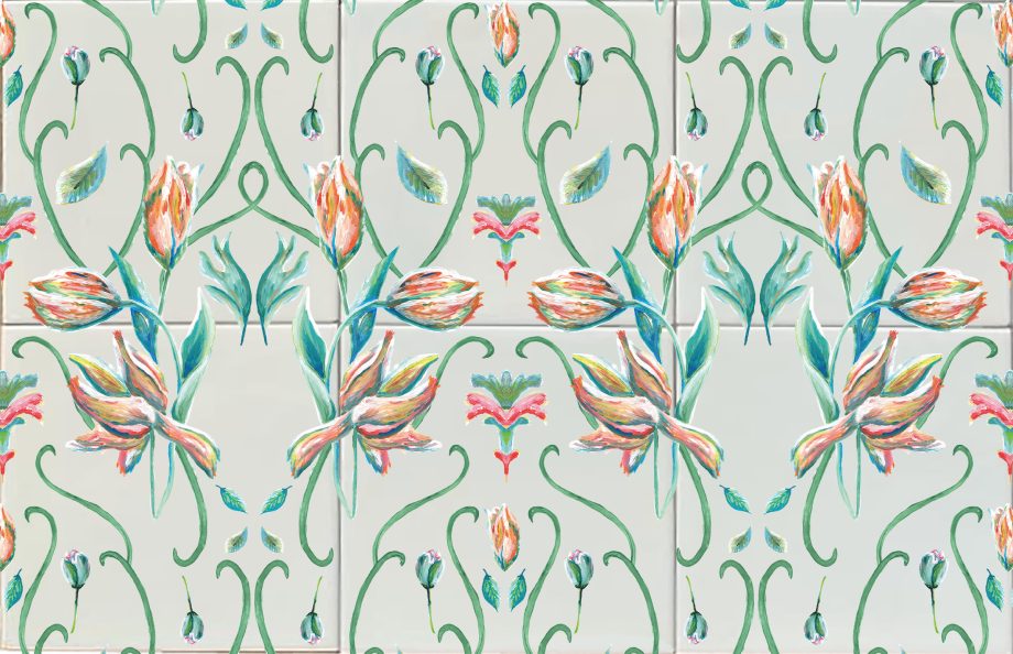 Tegeltableau Art Nouveau French Tulip - Image 2